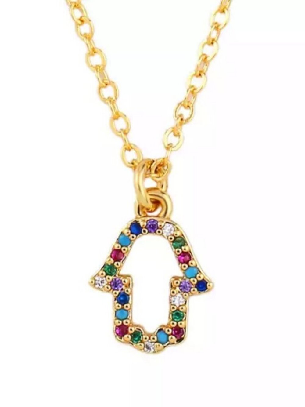 18K Gold Plated Hand Necklace | Colorful Cubic Zirconia Trendy Jewelry